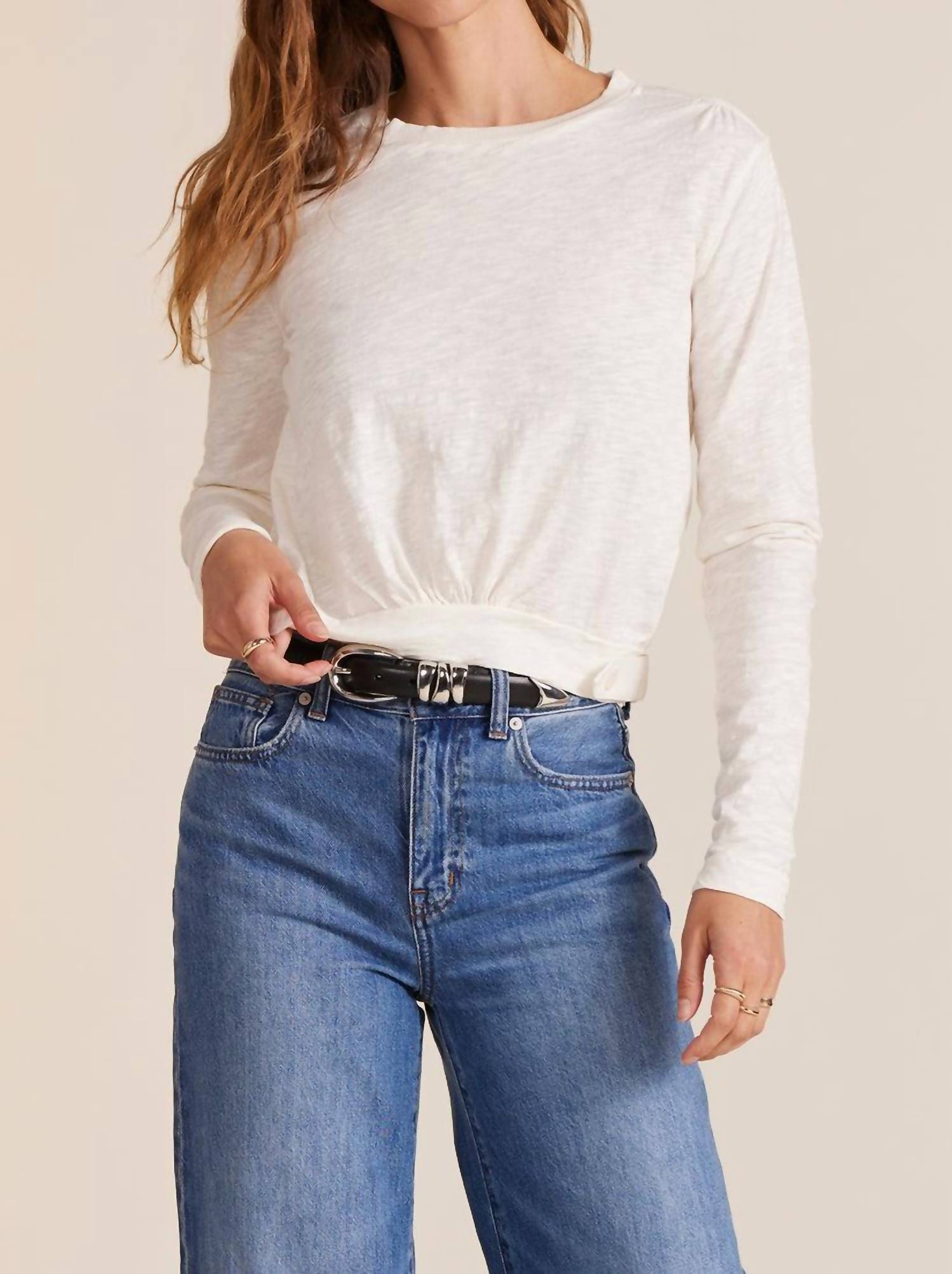 Bobi - Shirred Long Sleeve Crew Paulets Tee