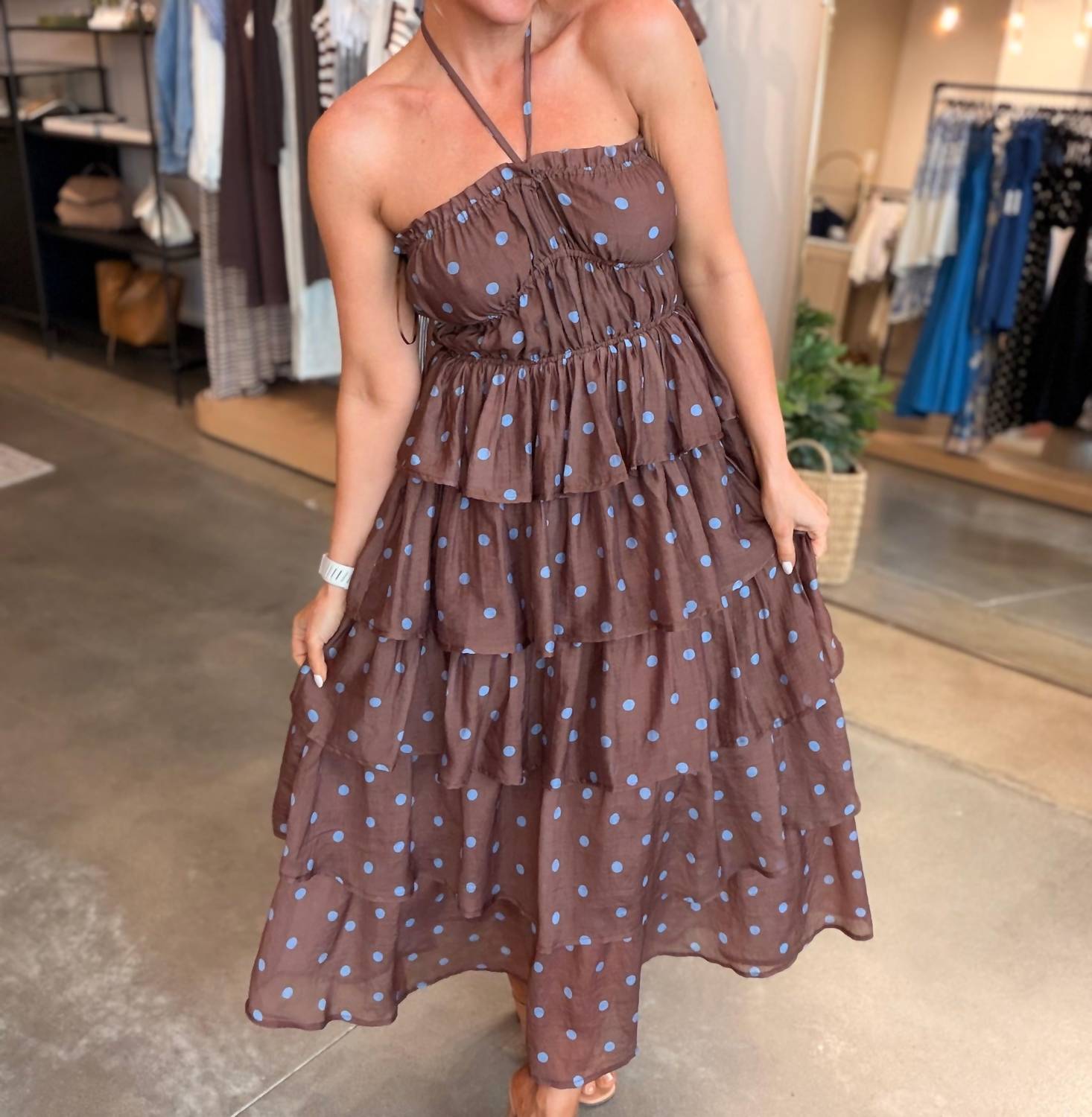 Emory Park Bella Polka Dot Maxi Dress in brown - women's dress - view 7