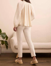 Tribal - Pleated Ruffle Notch Collar Novelty Blouse
