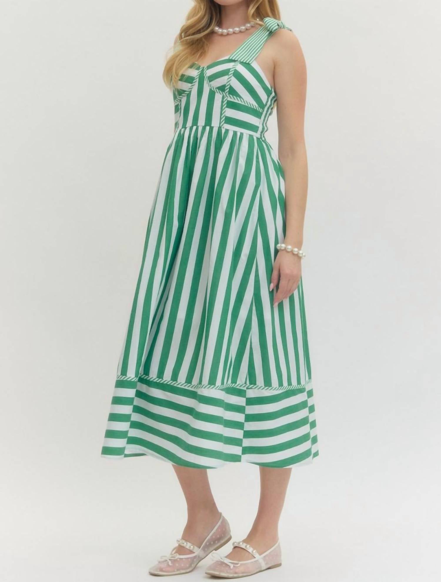 entro Riley Striped Dress in green - women's dress - alternate view