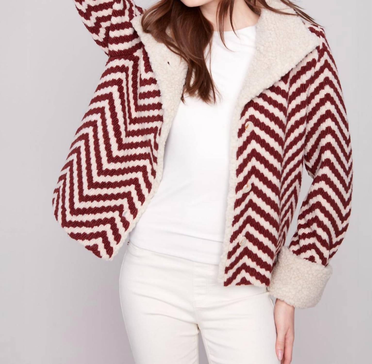 CHARLIE B Women's Chevron Jacket in cabernet - women's jacket