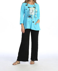 Jess & Jane Love Story Mineral Washed Contrast Cotton Tunic in aqua - women's shirt