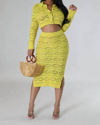 Good Time Usa - Fab - Matching Knit Button Down Top Midi Skirt Set
