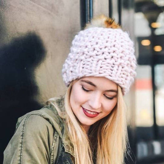 Leto - Women's Oversized Chunky Knit Pom Pom Beanie