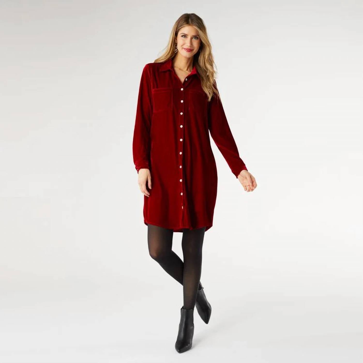 Coco + Carmen - Stella Velour Button Front Dress