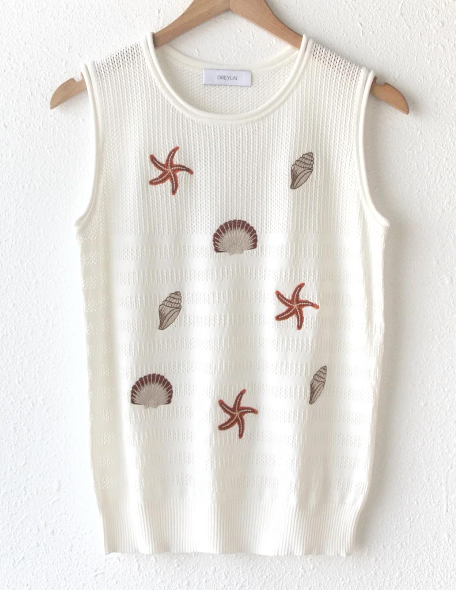 Greylin - Arlie Seashell Embroidered Knit Top