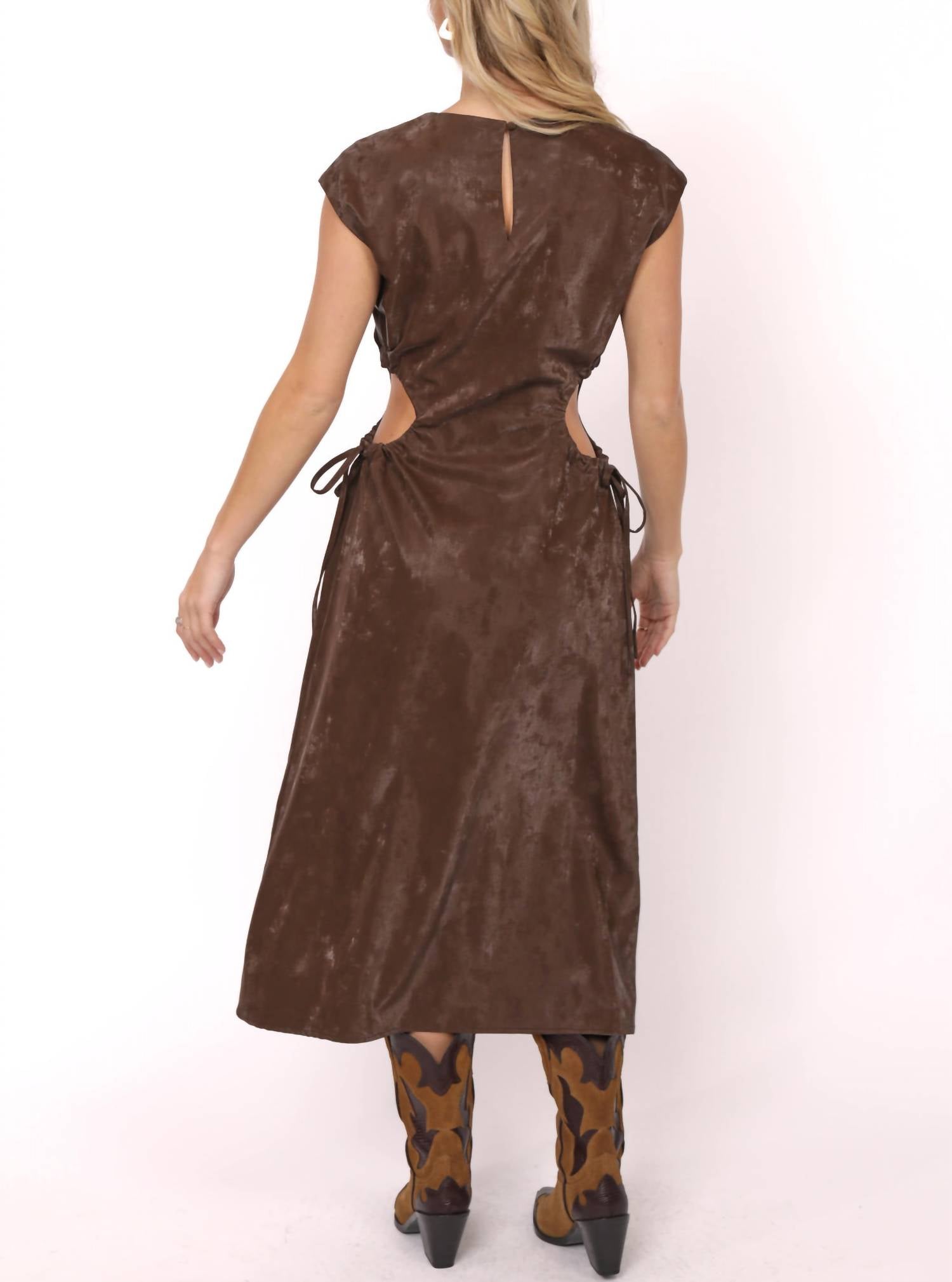 Sadie & Sage New Chapter Vegan Leather Cutout Dress in dark brown - women's dress - alternate view