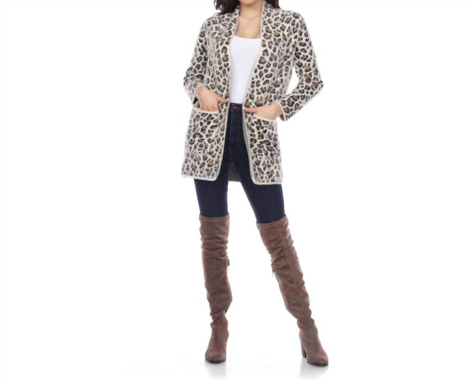 Doe and Rae Super Soft Cheetah Print Long Cardigan in beige - women's cardigan