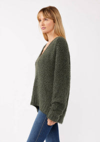 LOVESTITCH Hi-low Fuzzy Sweater in forest green - women's sweater - alternate view