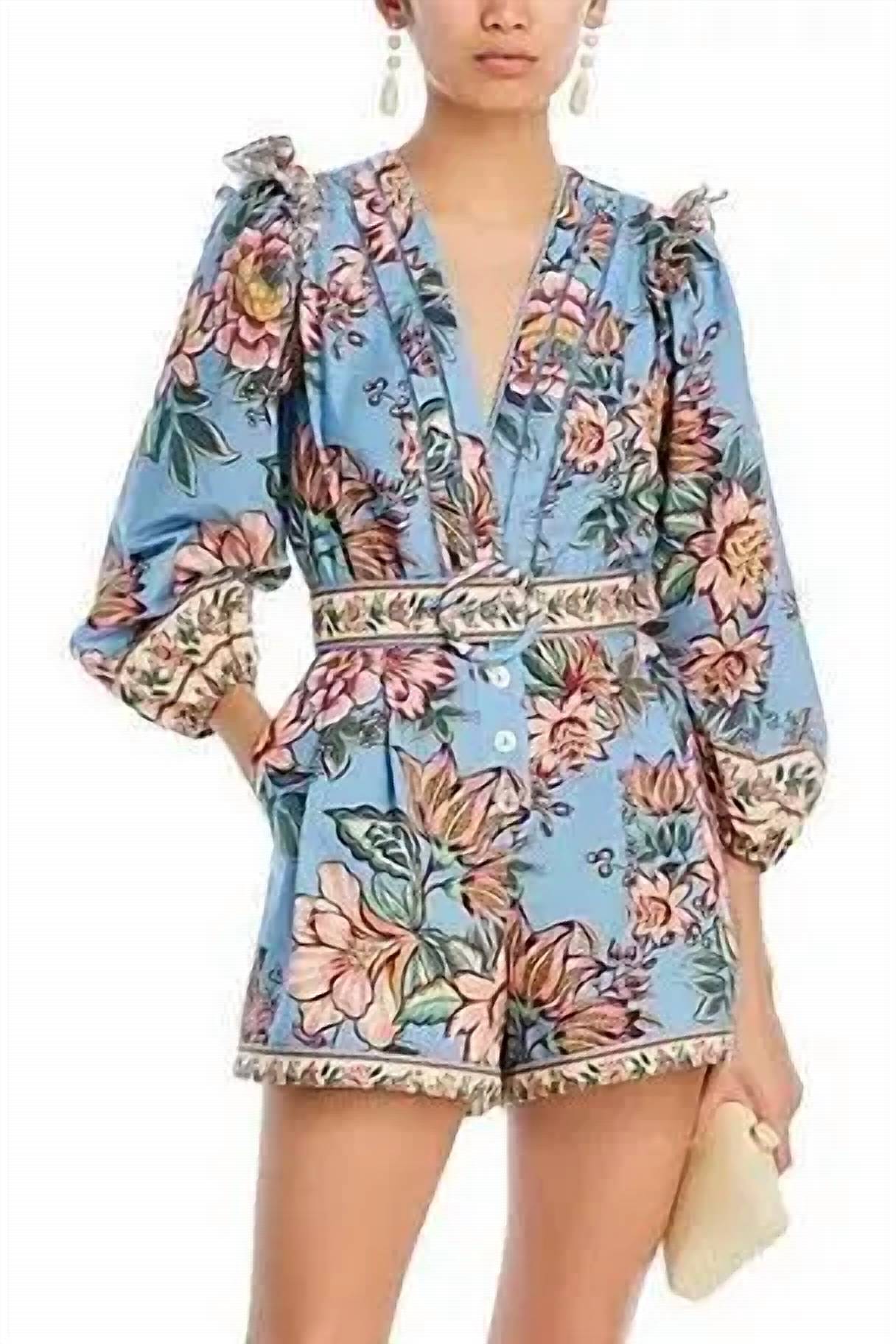 FARM RIO Wonderful Bouquet Romper in blue - women's pants