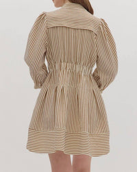 Entro - Striped Three Quarter Puff Sleeve Mini Dress