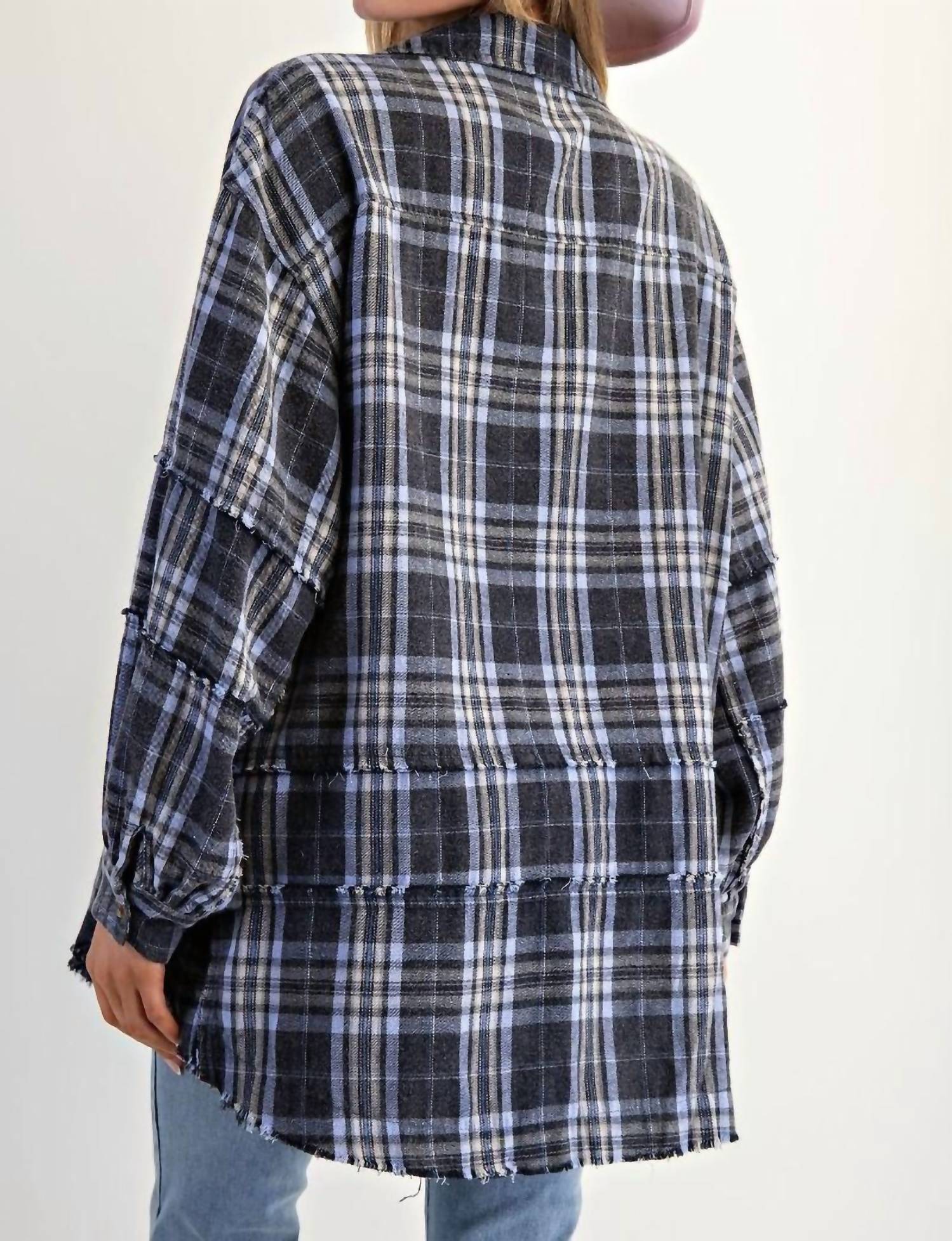 Easel - Mineral Washed Plaid Flannel Shacket