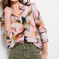 Nic + Zoe Women's Shona Smoky Petals Long Sleeve Shirt in pink multi - women's long sleeve top