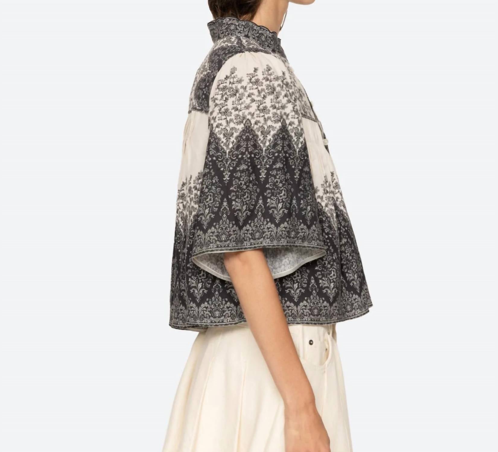 SEA Hedra Print Blouse in multi - women's blouse - detail view