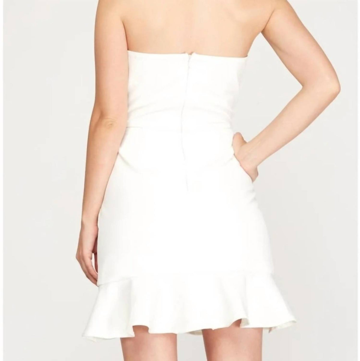 She + Sky - Strapless Heavy Knit Bodycon Dress With Flounce Hem
