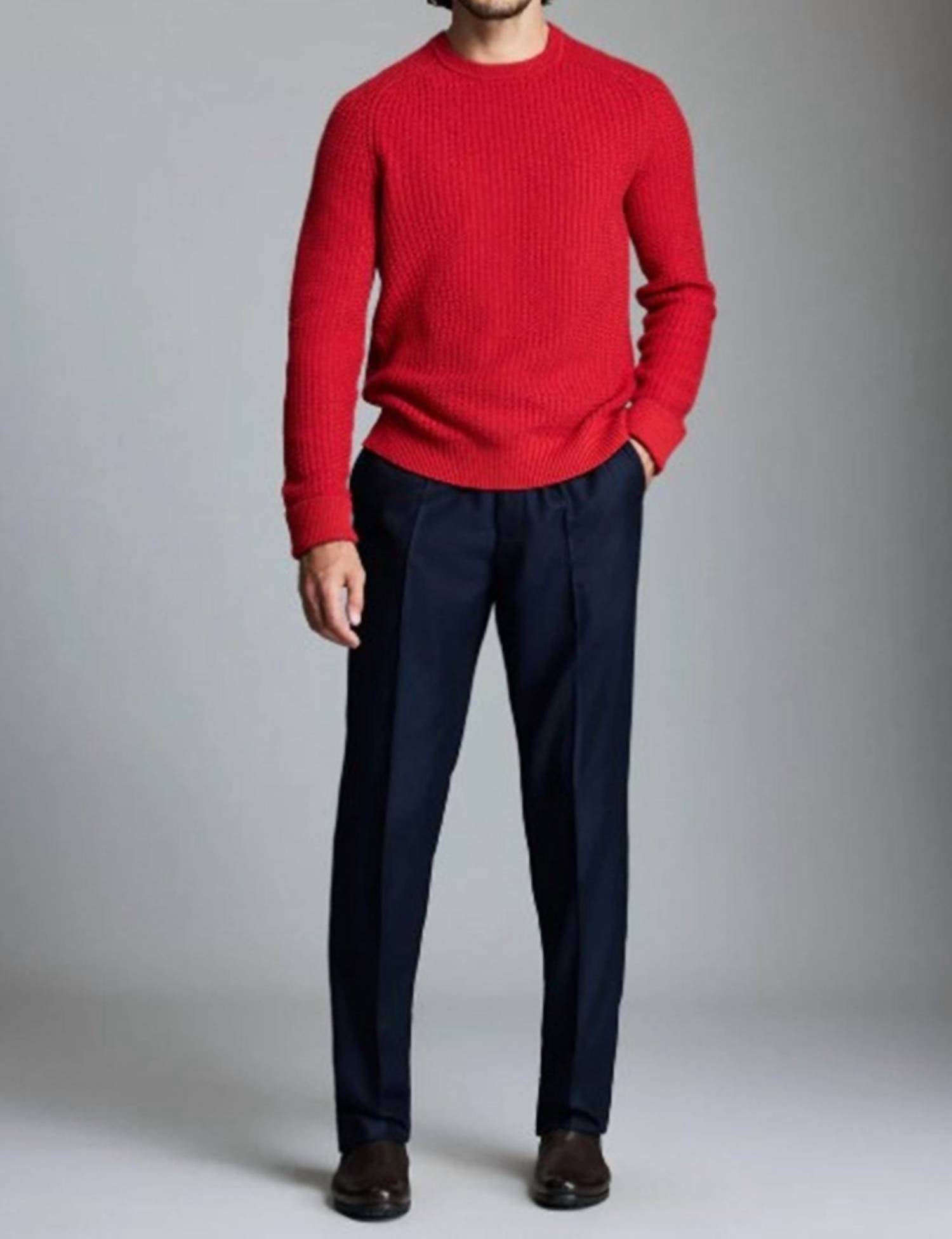 Billy Reid Wool Plaited Textured Crew Sweater in pompeian red - men's sweater