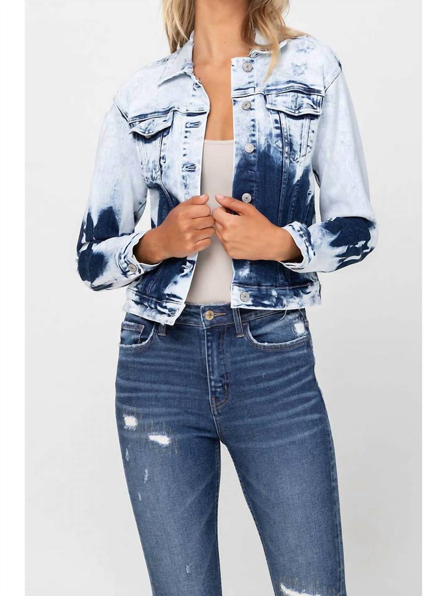 Vervet By Flying Monkey - Tie Dye Bleached Denim Jacket