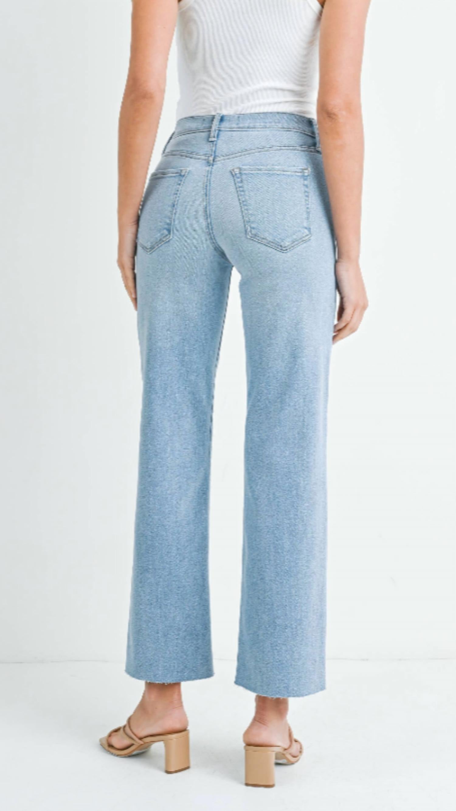 JUST BLACK DENIM Mid Rise Slim Palazzo Jeans in light blue - women's jeans - alternate view