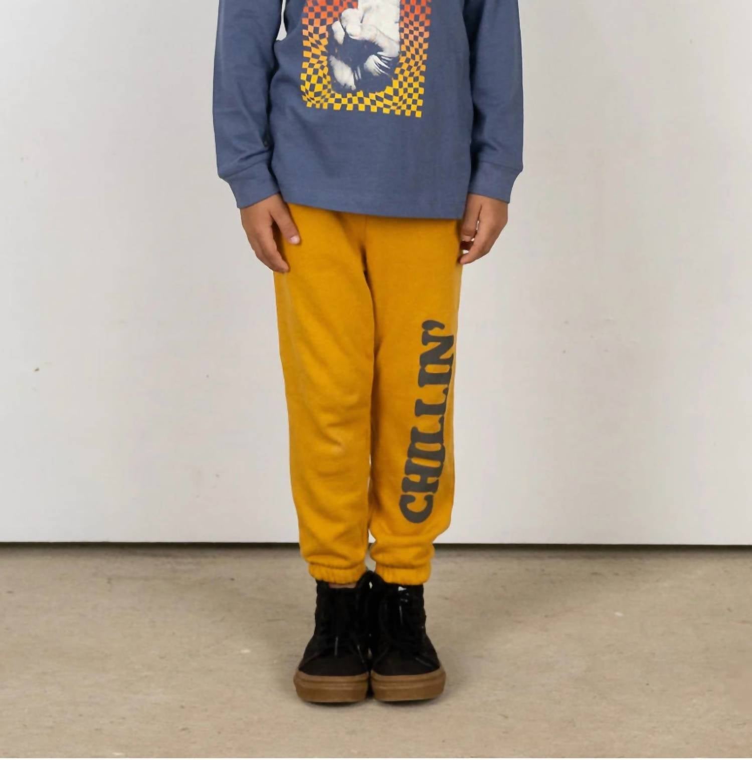 TINY WHALES Chillin Cotton Fleece Sweatpants in vintage gold - kids' joggers