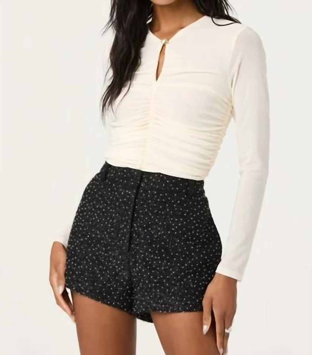 Astr - Yasmine Mesh Ruched Top