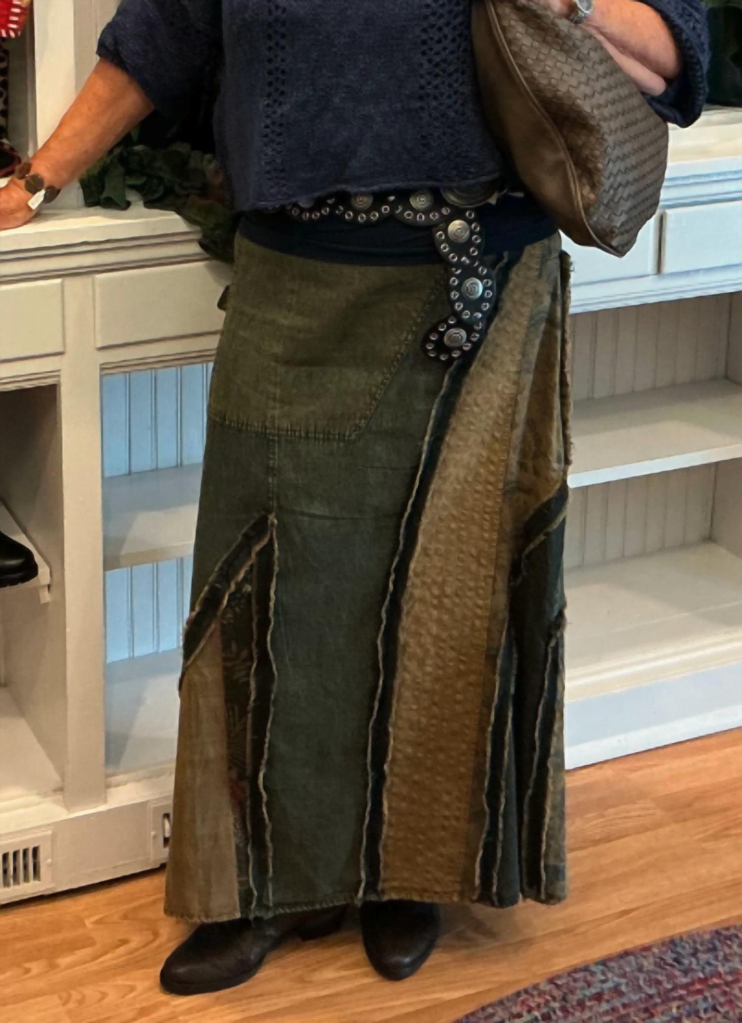 Young Threads - Patched Denim Midi Skirt