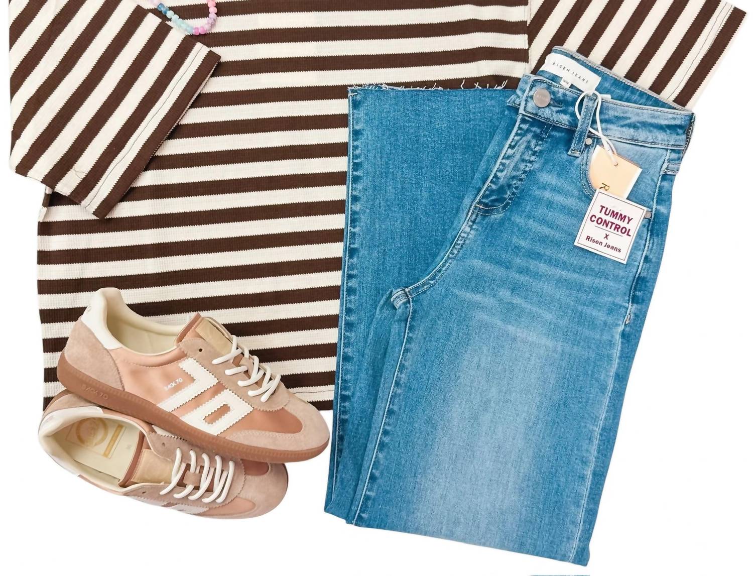 Entro - Vanilla Kisses Striped Ribbed Short Sleeve Top