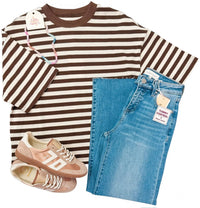 Entro - Vanilla Kisses Striped Ribbed Short Sleeve Top