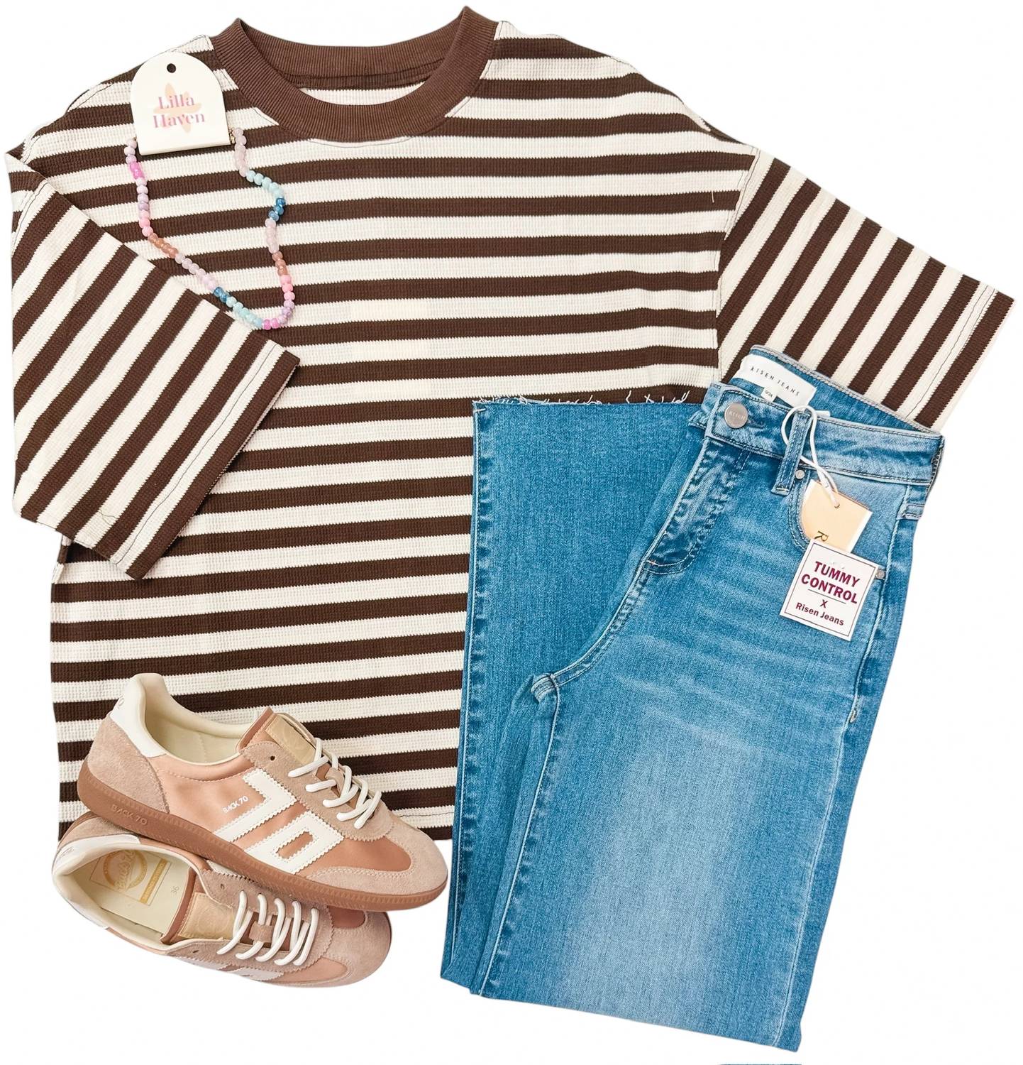 Entro - Vanilla Kisses Striped Ribbed Short Sleeve Top