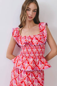 Tcec - Penelope Floral Print Smocked Ruffle Top