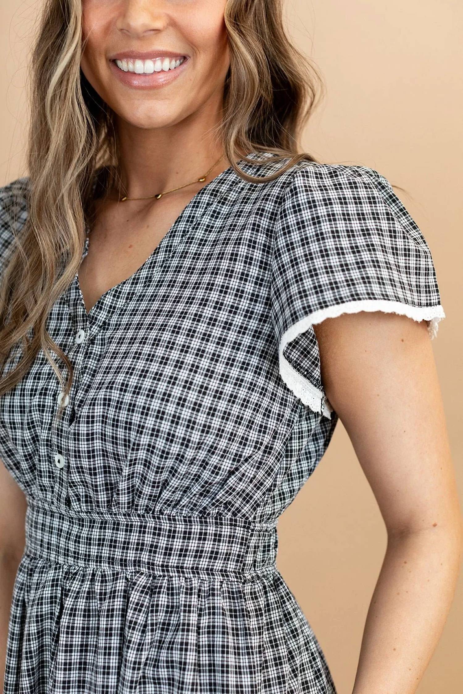 Polagram - Rayla Plaid Tiered Midi Dress