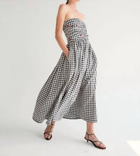 Tach - Betsy Strapless Gingham Floral Decal Dress