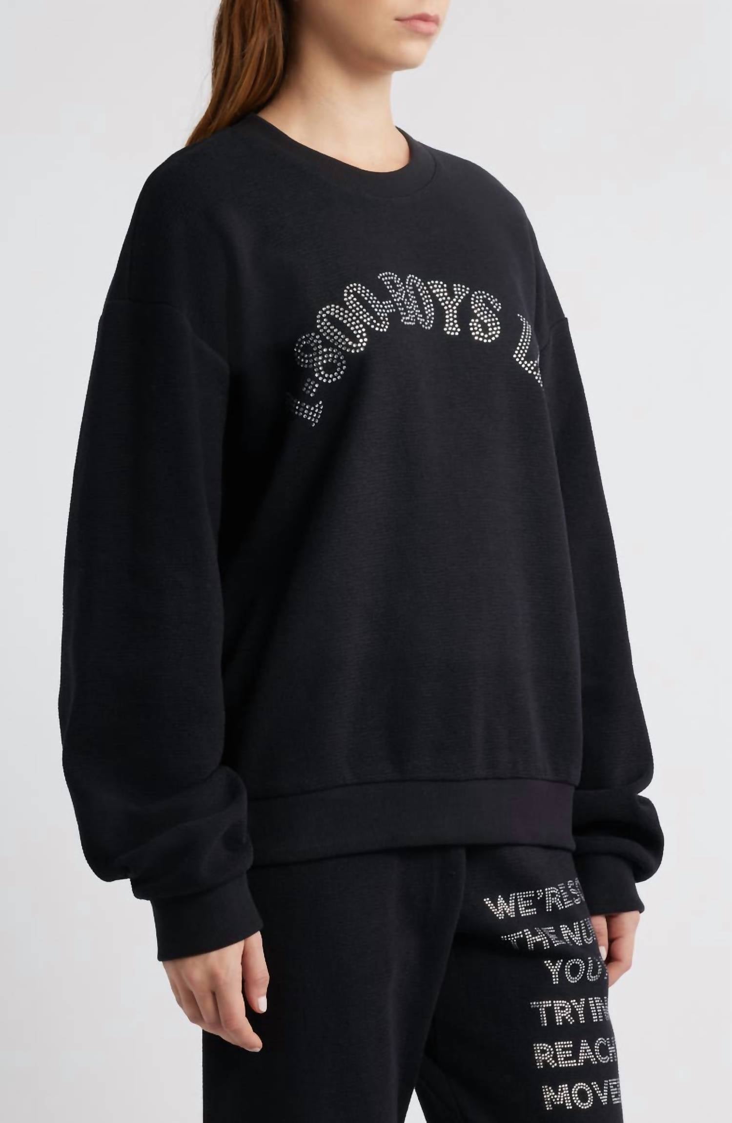 BOYS LIE Kara Crewneck Graphic Sweatshirt in black - women's sweater - detail view