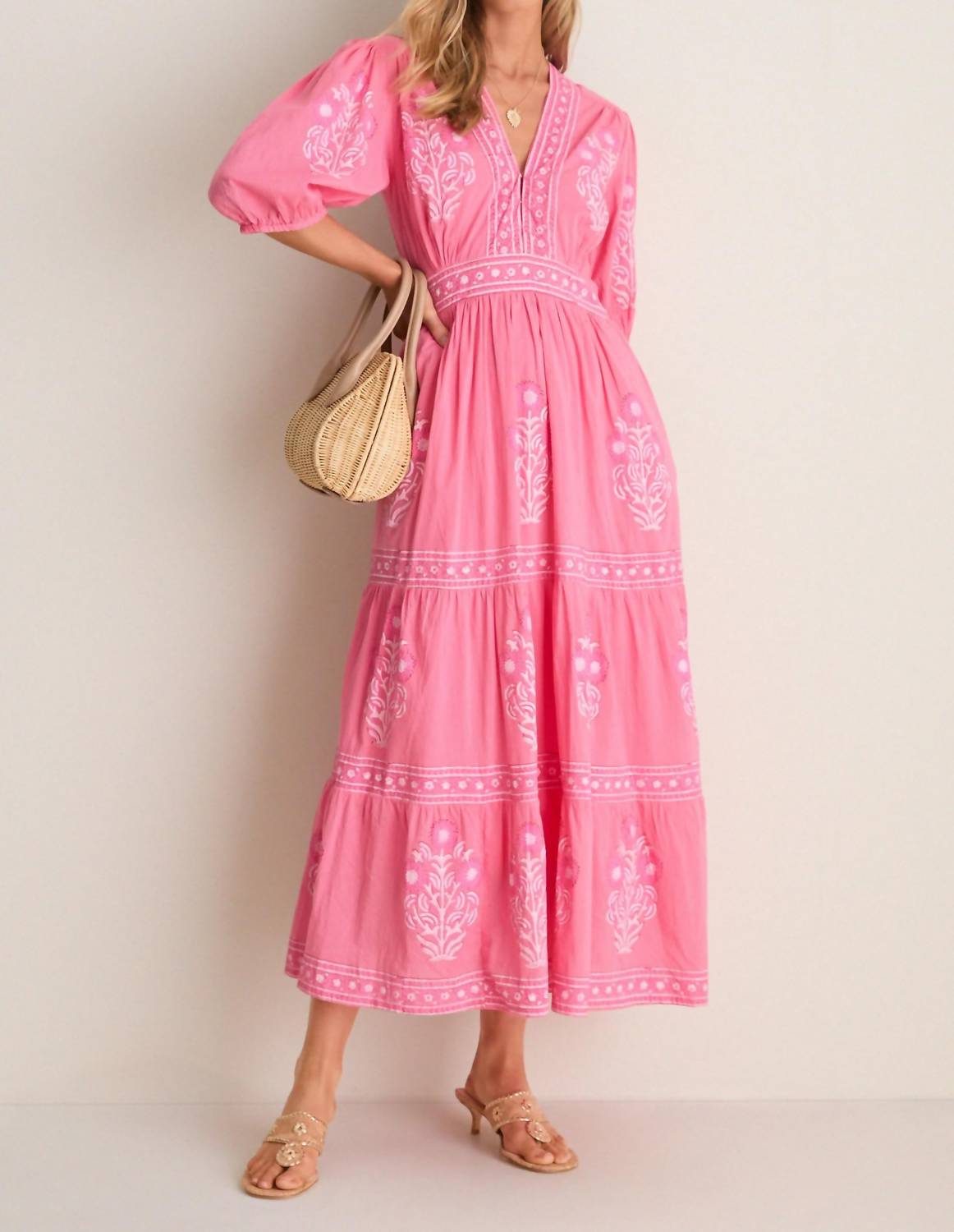 Oliphant - V-neck Puffed Sleeve Maxi Dress