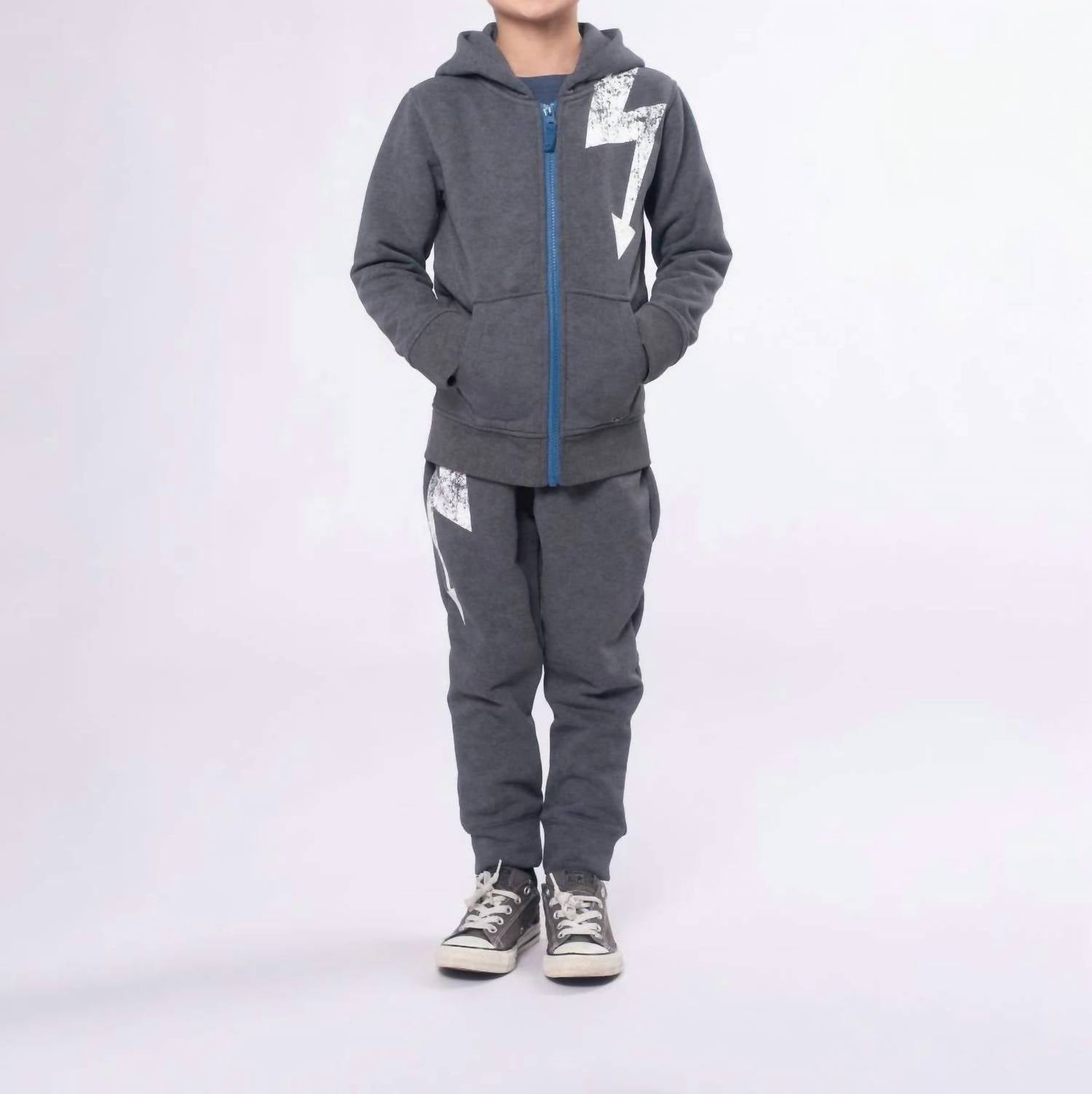 Appaman Striver Lightning Bolt Hoodie in washed grey - kids' shirt