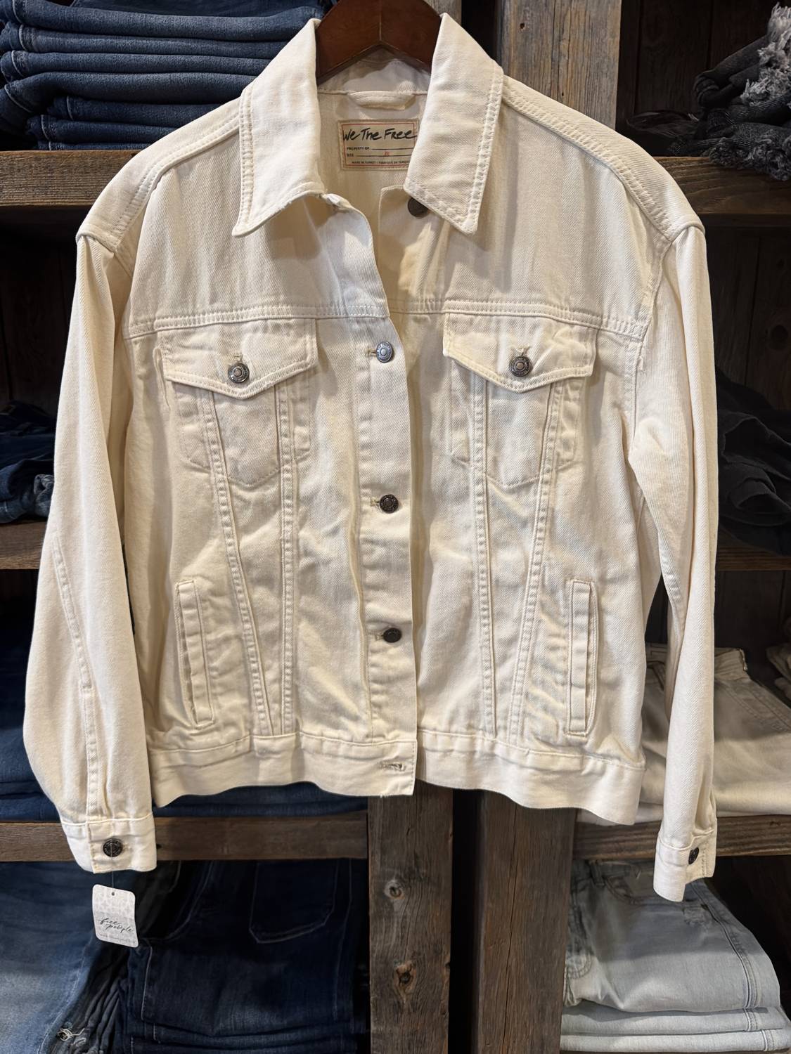 Free People Women's Jolene Jean jacket in ecru - women's jacket - detail view