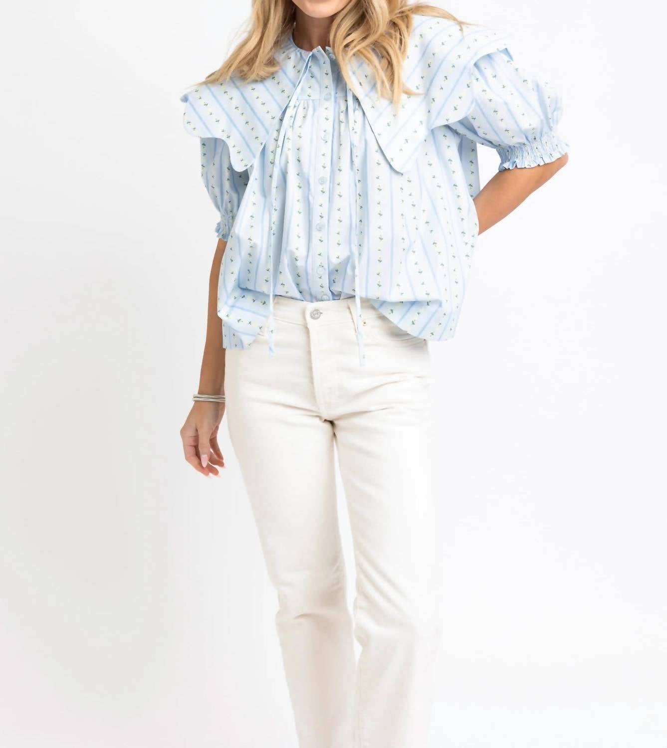 Karlie - Women's Floral Stripe Collar Button Up