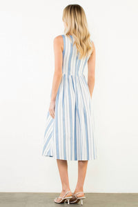 THML Perfect Striped Midi Dress in blue - women's dress - detail view