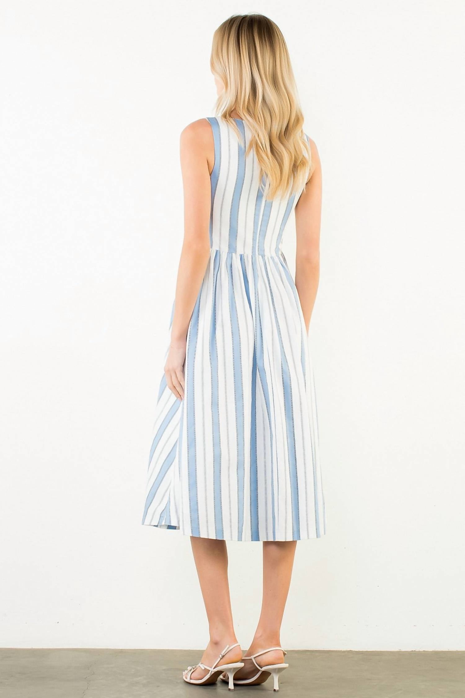 THML Perfect Striped Midi Dress in blue - women's dress - detail view