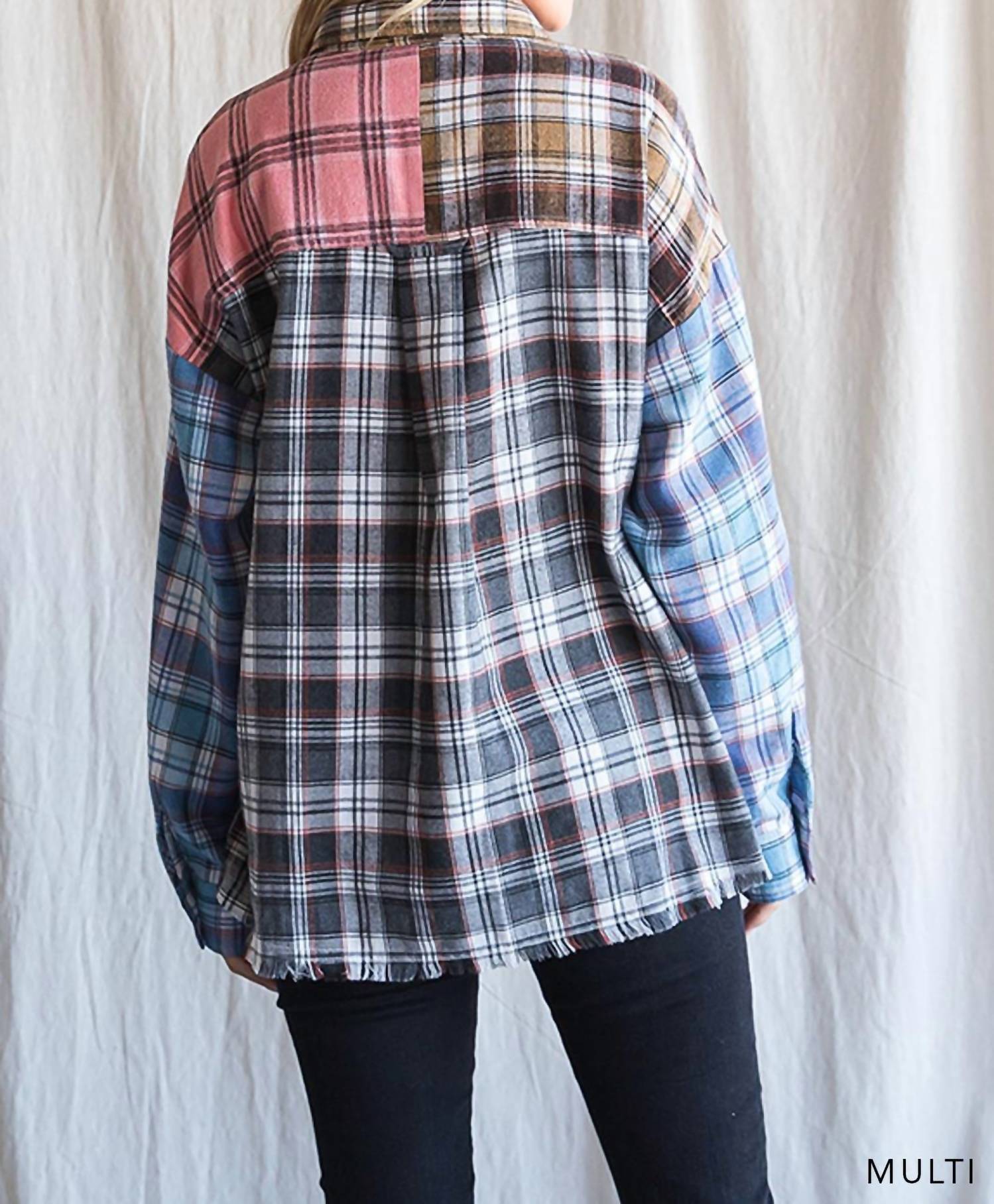 Cotton Bleu - Color Block Frayed Hem Top