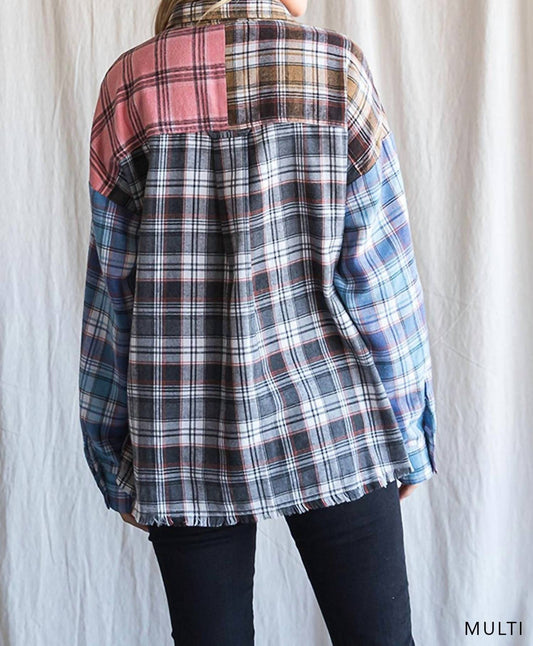 Cotton Bleu - Color Block Frayed Hem Top