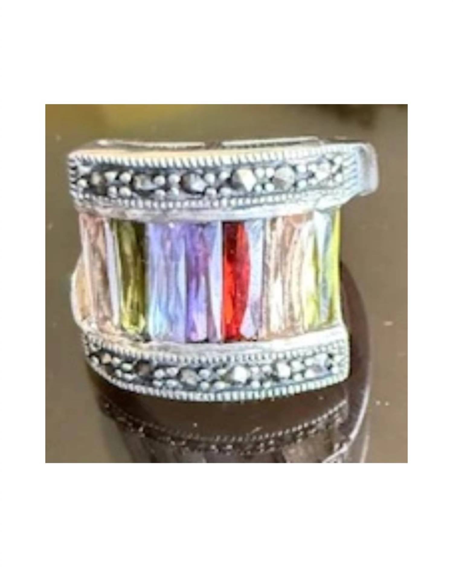 P & K Jewelry Women's Sterling Marcasite 6 Stone Ring in silver multi - women's jewelry - detail view