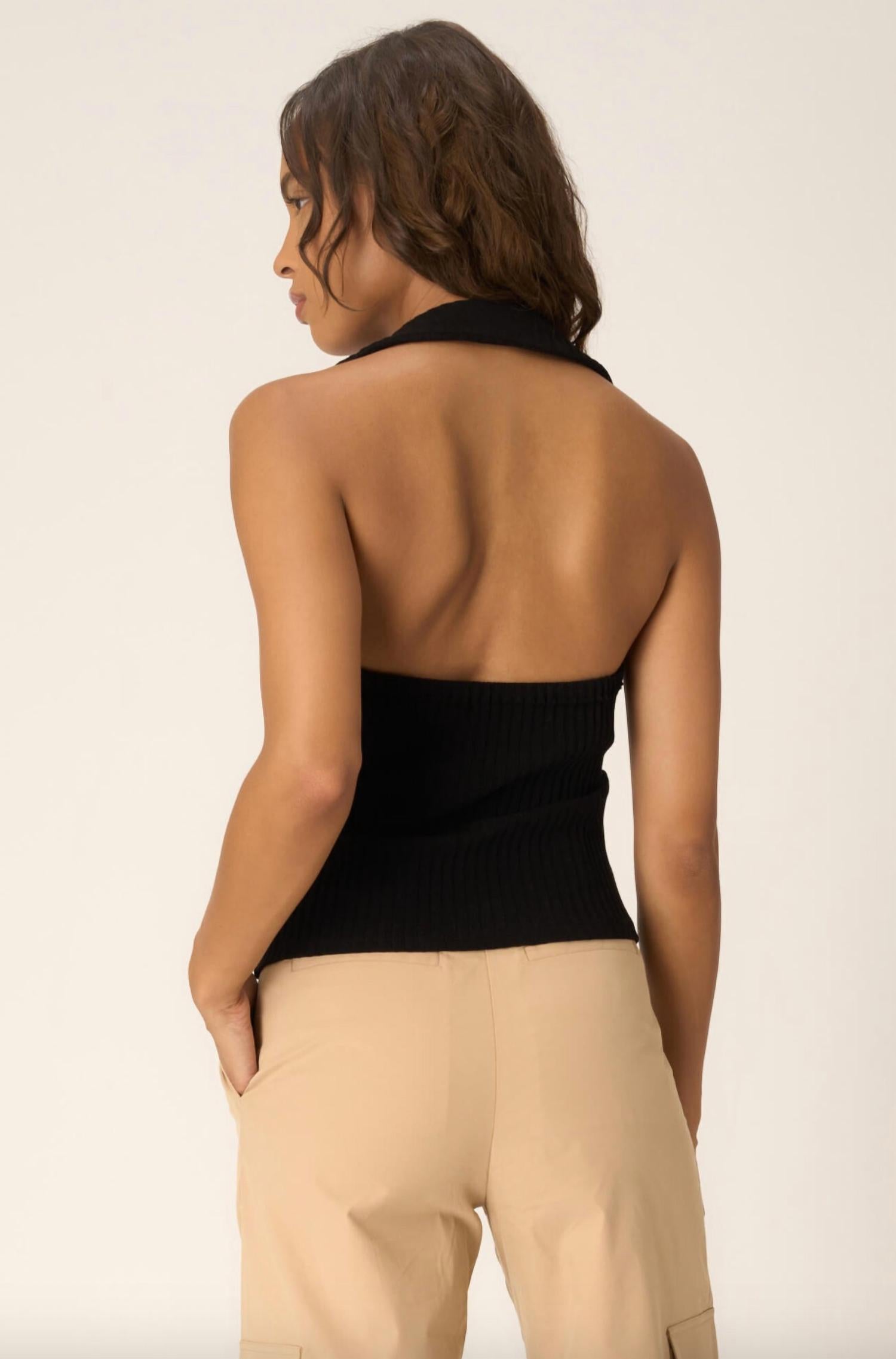 Project Social T - Austin Collared Button Front Rib Halter Sweater