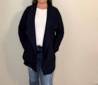 SKIES ARE BLUE Open Front Knit Cardigan in navy - women's cardigan
