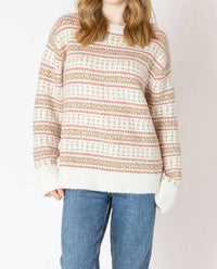 Dex Oversized Pattern Sweater in red fairisle - women's sweater - detail view