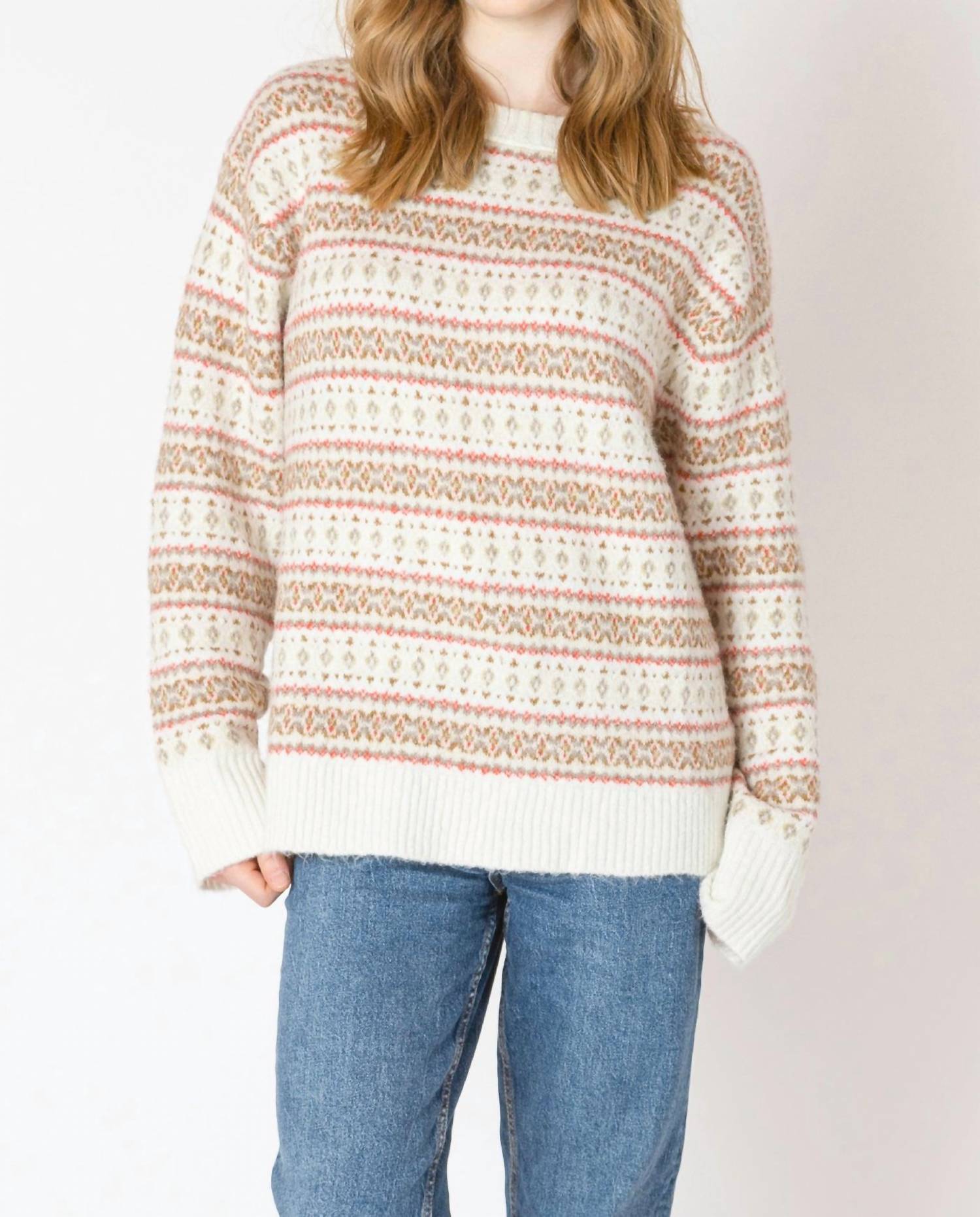 Dex Oversized Pattern Sweater in red fairisle - women's sweater - detail view