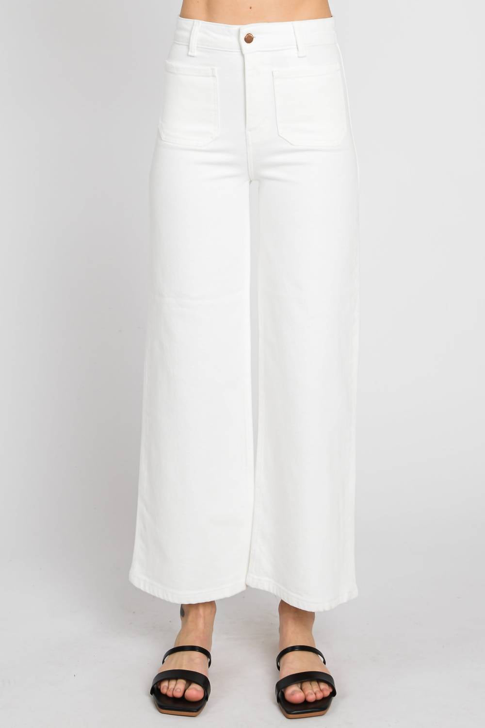 Letter To Juliet - A-line Patch Pocket Wide Leg Jeans