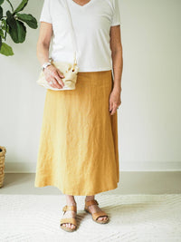 Cut Loose - Solid Linen A-line Midi Skirt