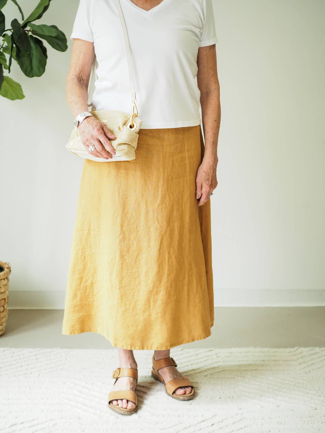Cut Loose - Solid Linen A-line Midi Skirt