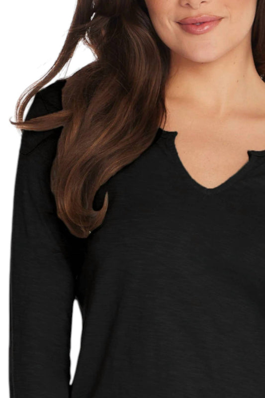 Bobi - Split V-neck Tee With Raw Cut Binding