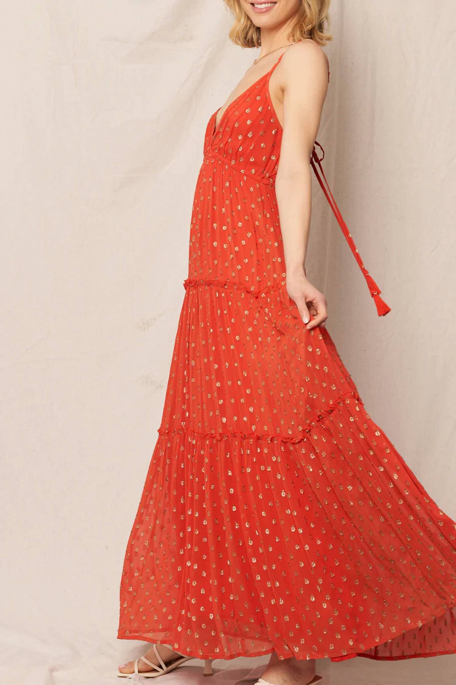 En Creme - Lisa Metallic Polka Dot Sleeveless Maxi Dress